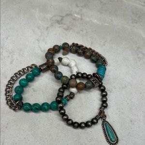 Turquoise and Silver Beaded Bracelet Set